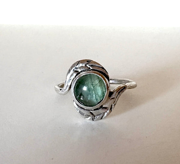 Emerald Leaf Hug Ring in Sterling Silver