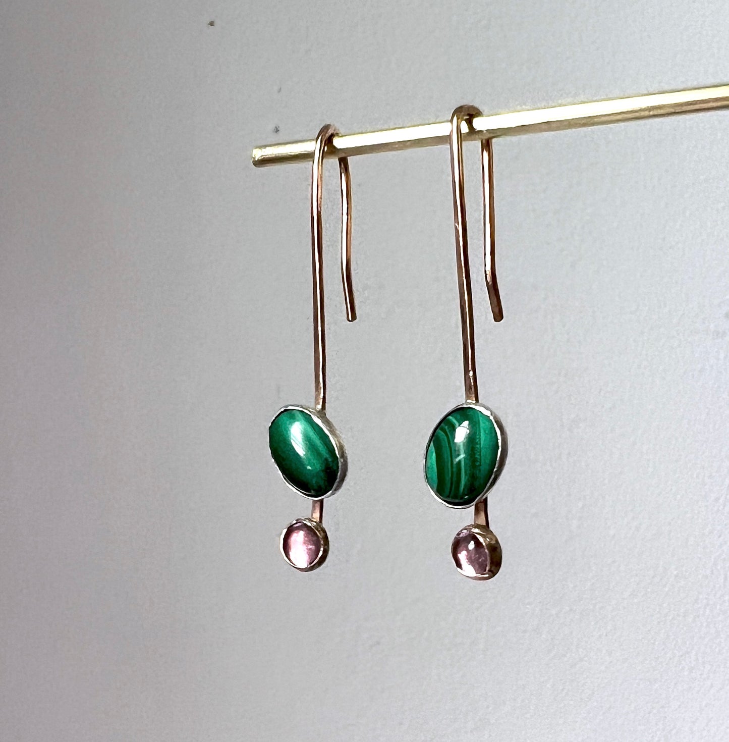 Malachite and Amethyst Hook Dangle Earrings