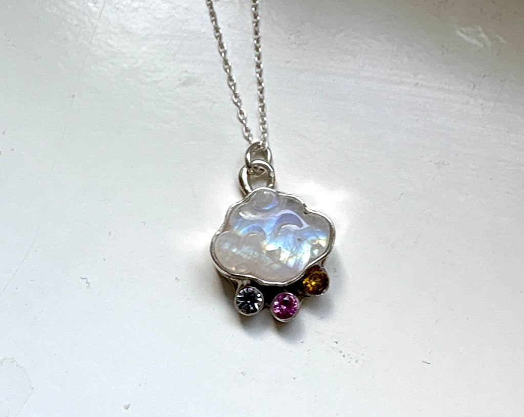 Moonstone Cloud Pendant with Rainbow Accent Stones