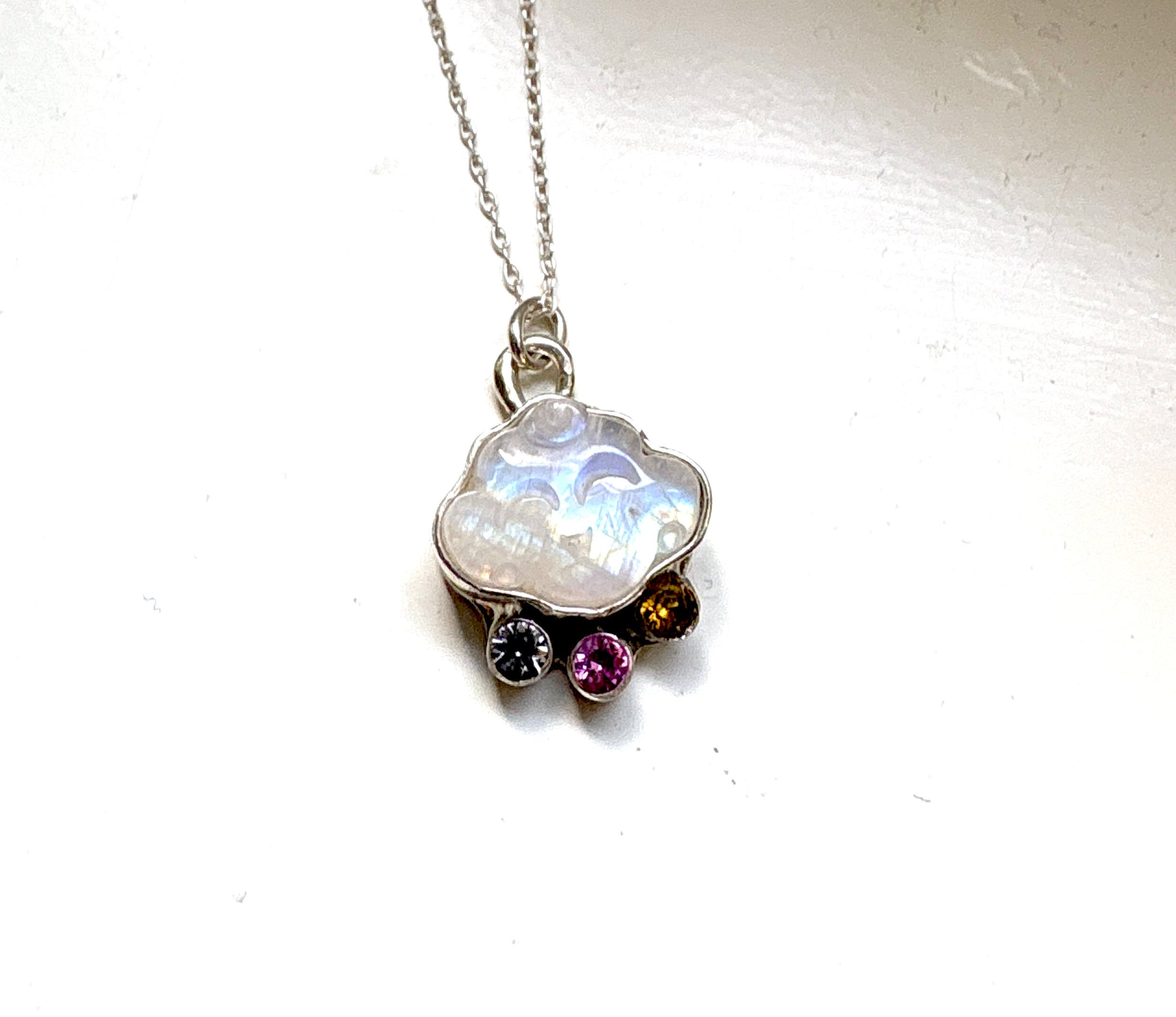 Moonstone Cloud Pendant with Rainbow Accent Stones