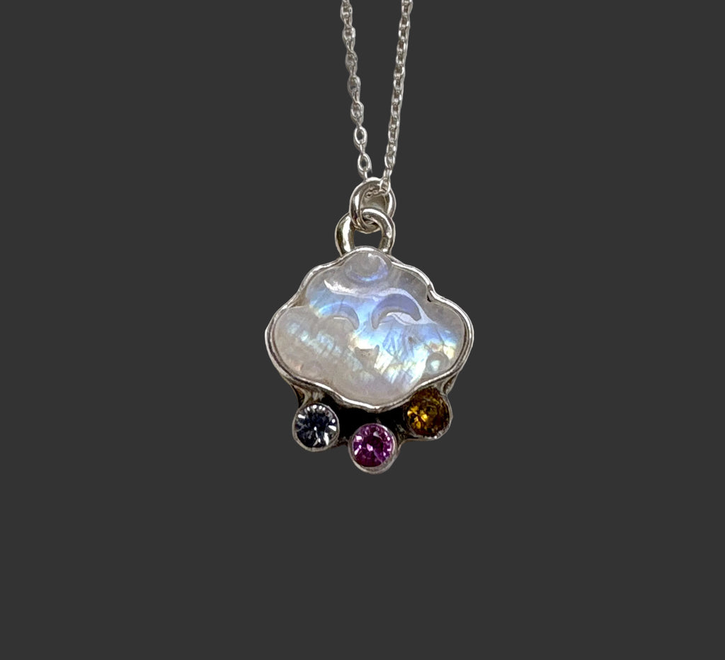 Moonstone Cloud Pendant with Rainbow Accent Stones