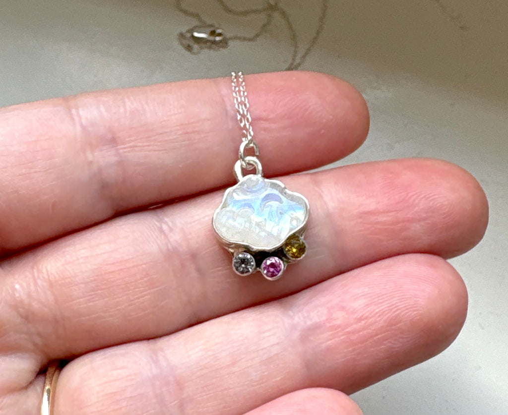 Moonstone Cloud Pendant with Rainbow Accent Stones