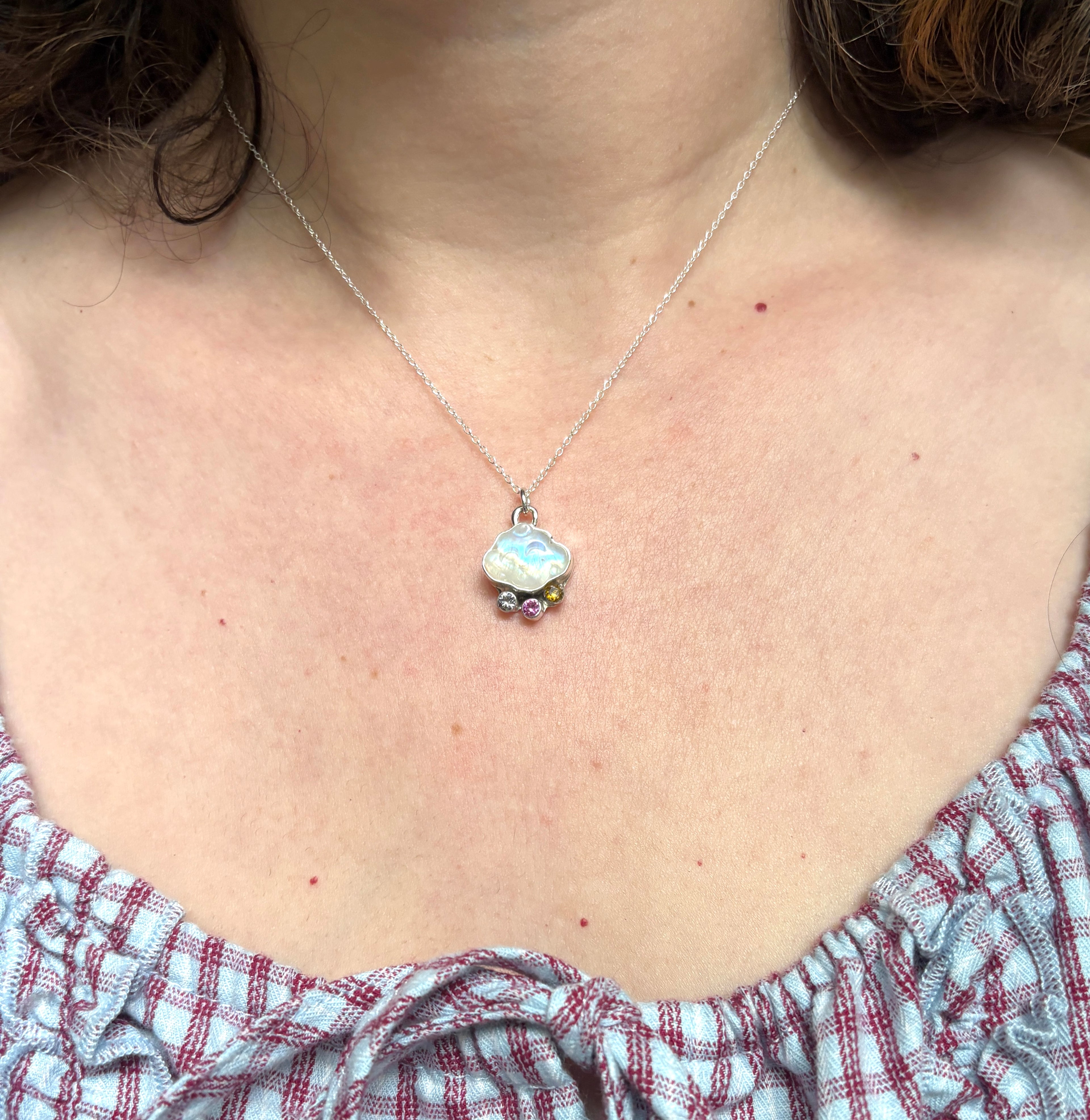 Moonstone Cloud Pendant with Rainbow Accent Stones