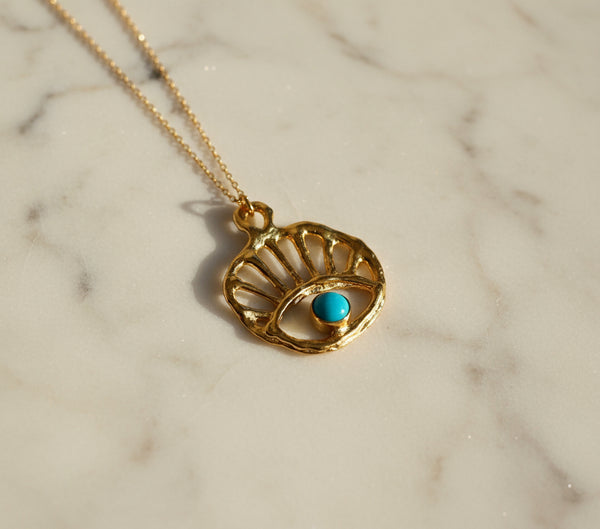 Sun Rise // Evil Eye Gold Pendant with turquoise or opal