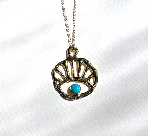Sun Rise // Evil Eye Gold Pendant with turquoise or opal