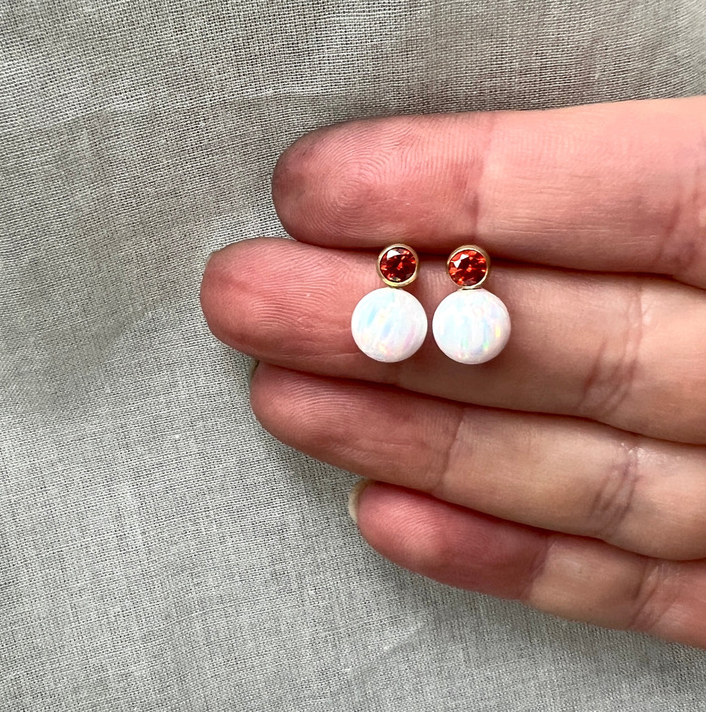 Orange CZ and Opal Ball Studs