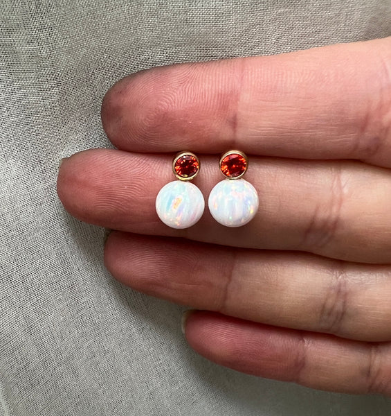 Orange CZ and Opal Ball Studs