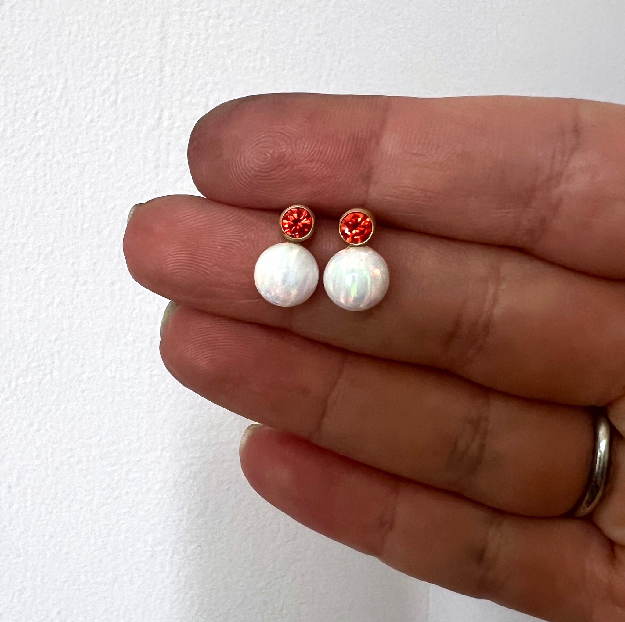 Orange CZ and Opal Ball Studs