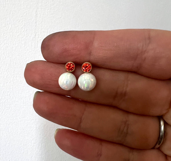 Orange CZ and Opal Ball Studs