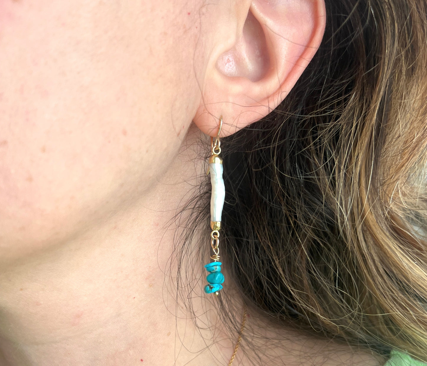 Pearl Dangle And Turquoise Stack Earrings