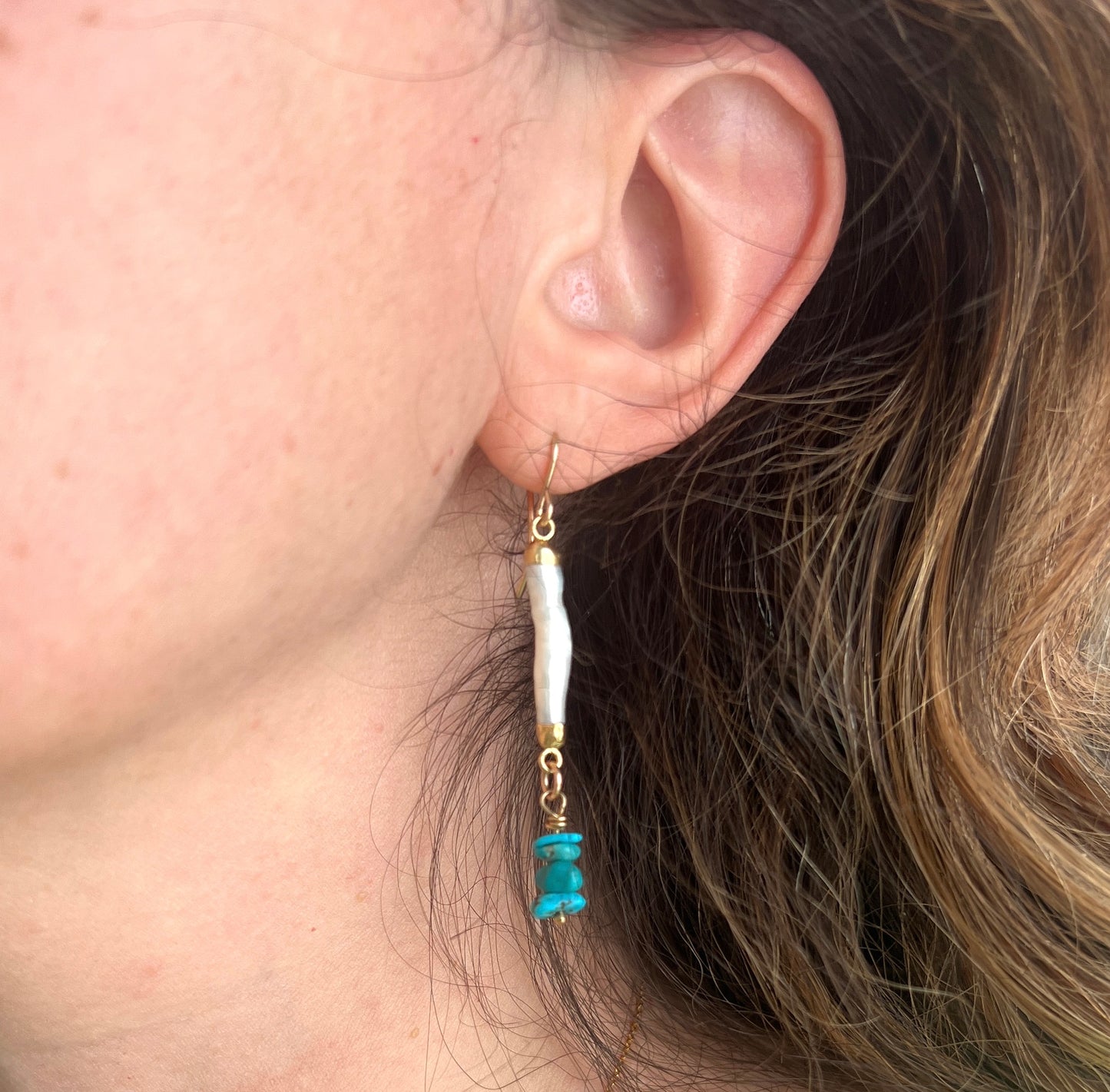 Pearl Dangle And Turquoise Stack Earrings