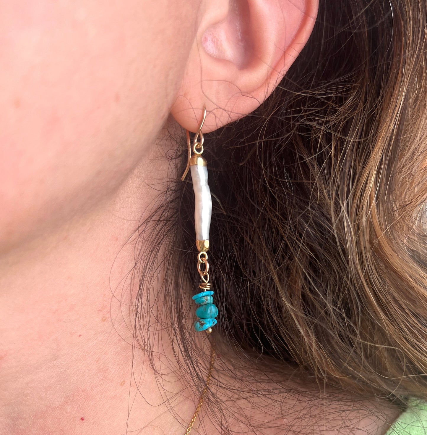 Pearl Dangle And Turquoise Stack Earrings