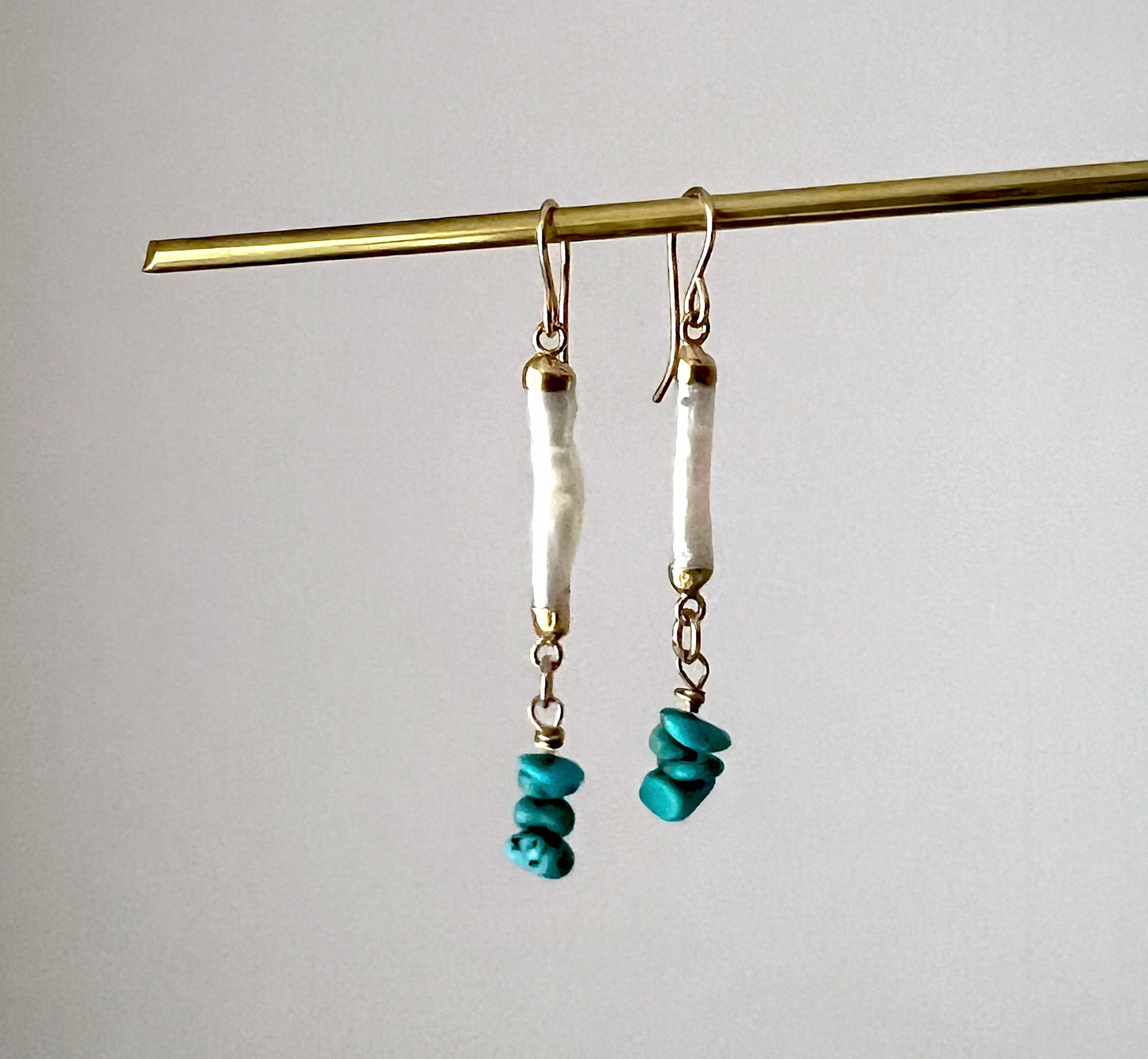 Pearl Dangle And Turquoise Stack Earrings