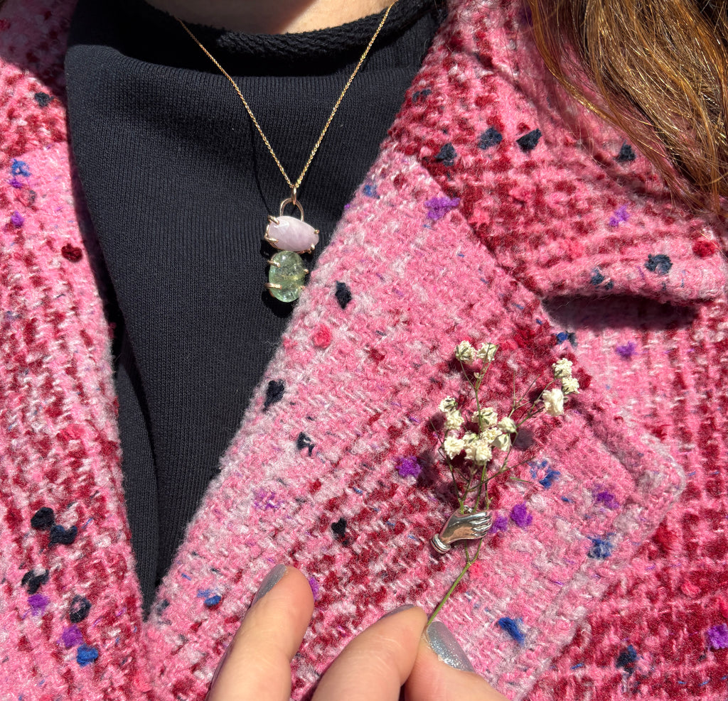Pink Kunzite and Emerald Pendant
