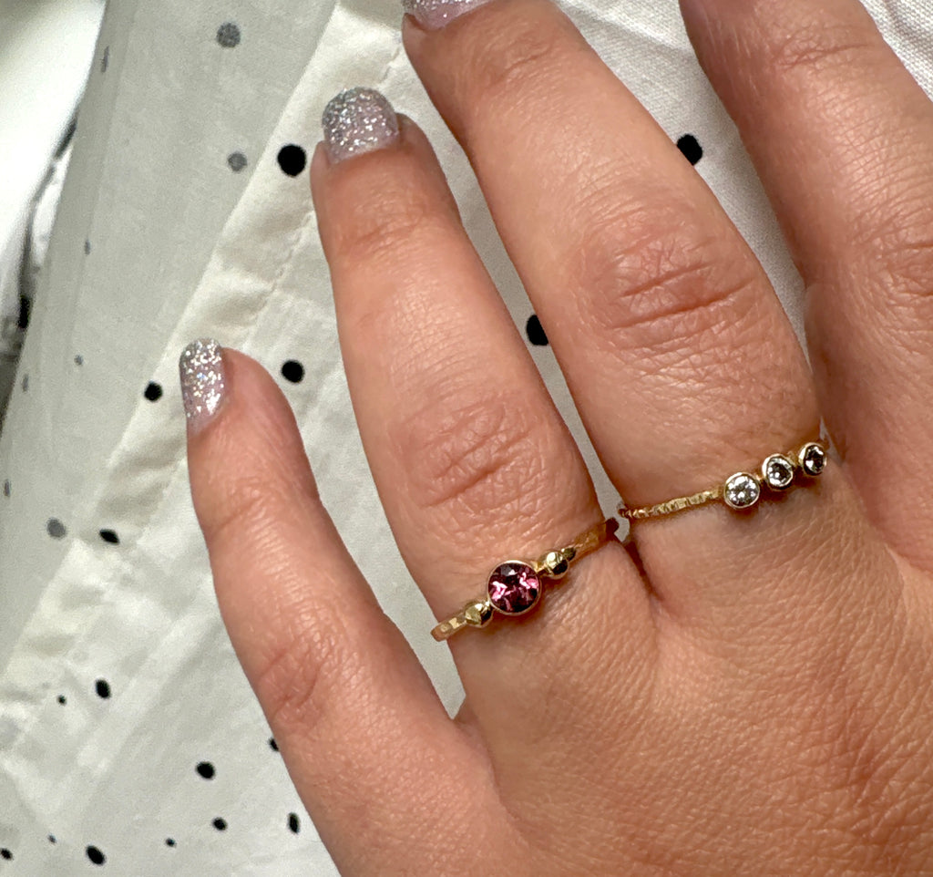 Pink Raspberry Tourmaline Ring in Delicate 14k Gold Handmade Setting