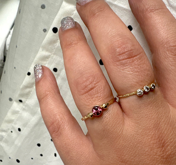 Pink Raspberry Tourmaline Ring in Delicate 14k Gold Handmade Setting