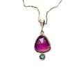 Pink and Green 14k Gold Pendant with tourmaline and emerald