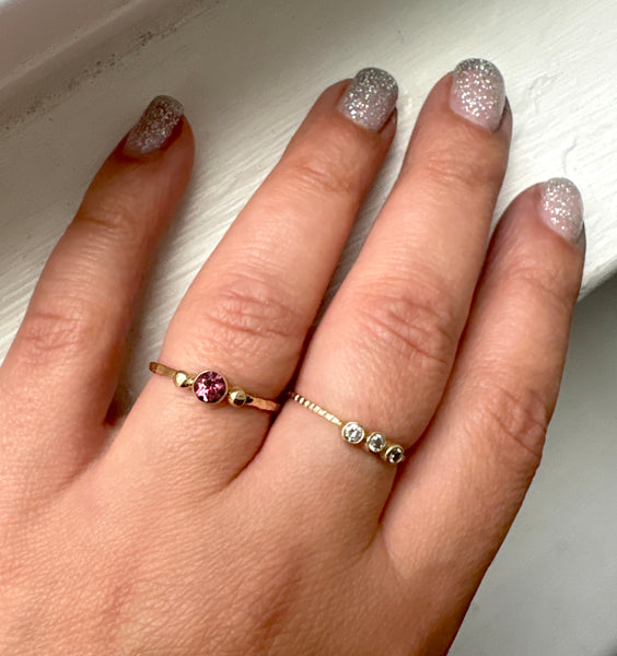 Pink Raspberry Tourmaline Ring in Delicate 14k Gold Handmade Setting