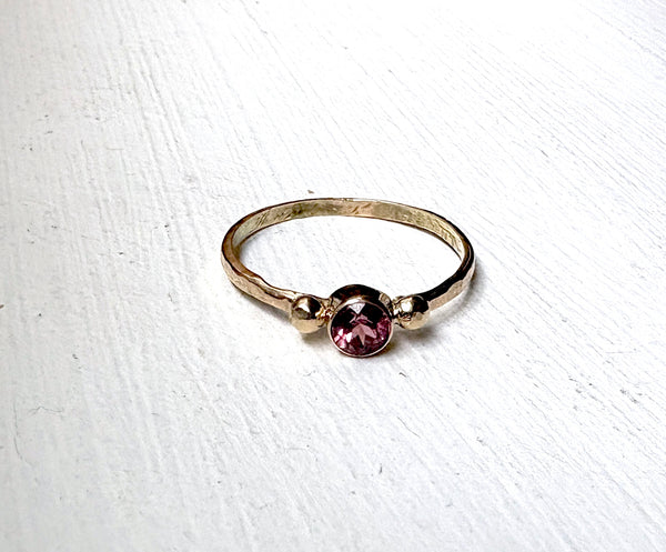 Pink Raspberry Tourmaline Ring in Delicate 14k Gold Handmade Setting