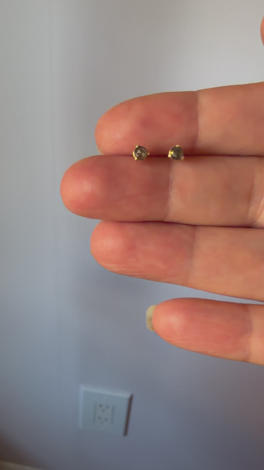 3mm Rose Cut Salt and Pepper Diamond Studs in 14k Gold