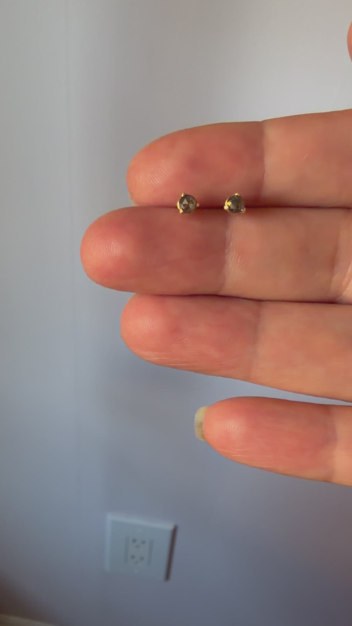 3mm Rose Cut Salt and Pepper Diamond Studs in 14k Gold