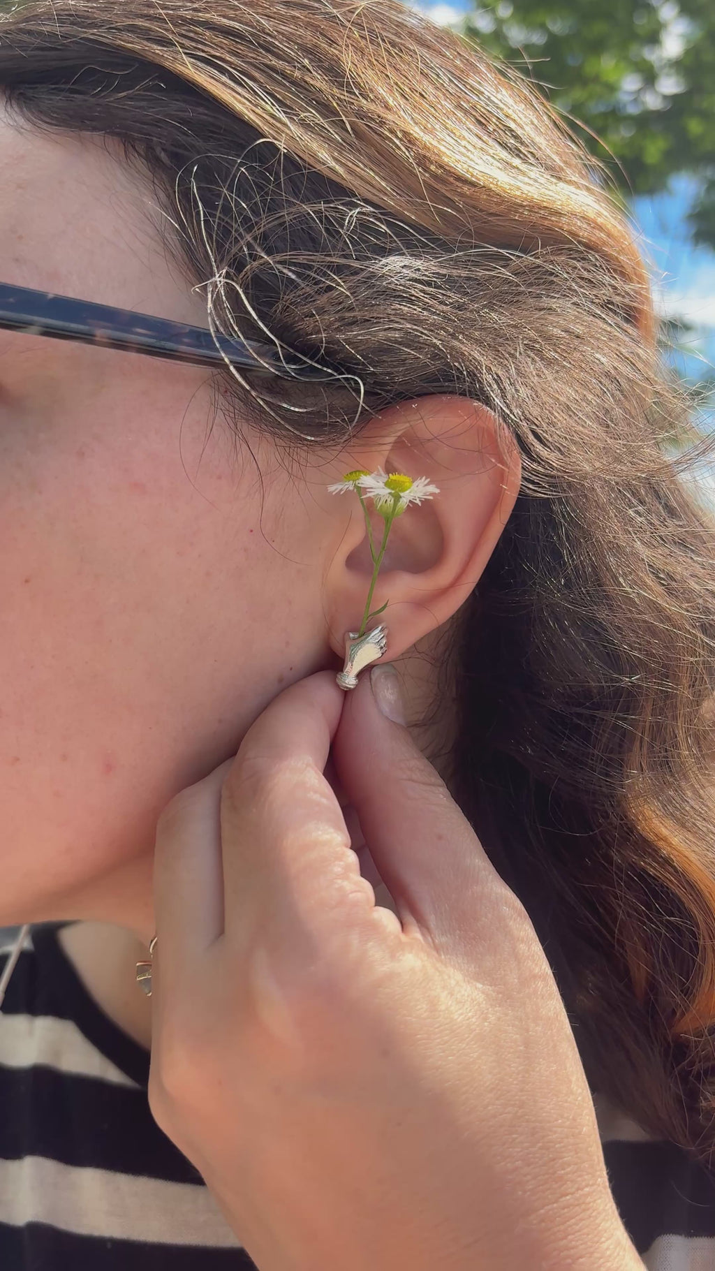 Holding Flowers Hand Studs in Sterling Silver