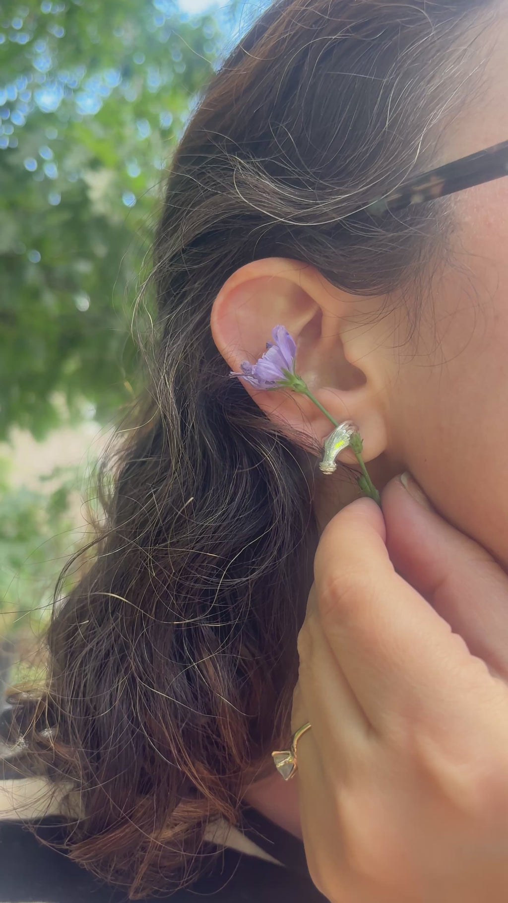 Holding Flowers Hand Studs in Sterling Silver