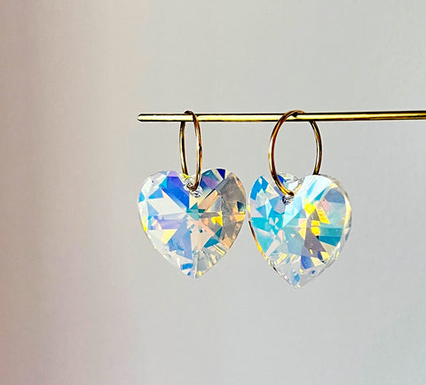 Disco Prism Swarovski Heart Hoops