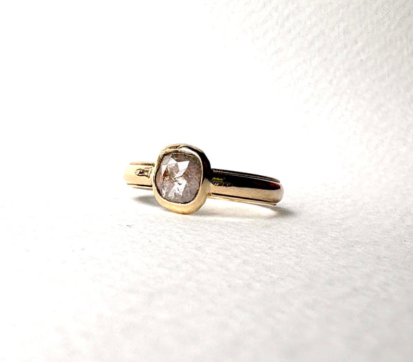 Gray Rosecut Diamond Ring on wide vintage band Handmade Bezel Engagement Ring