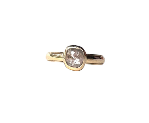 Gray Rosecut Diamond Ring on wide vintage band Handmade Bezel Engagement Ring
