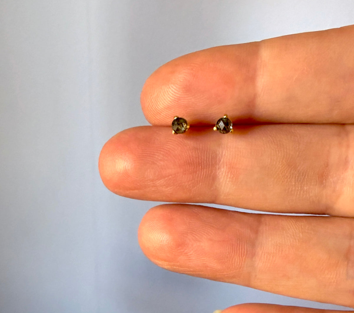 3mm Rose Cut Salt and Pepper Diamond Studs in 14k Gold