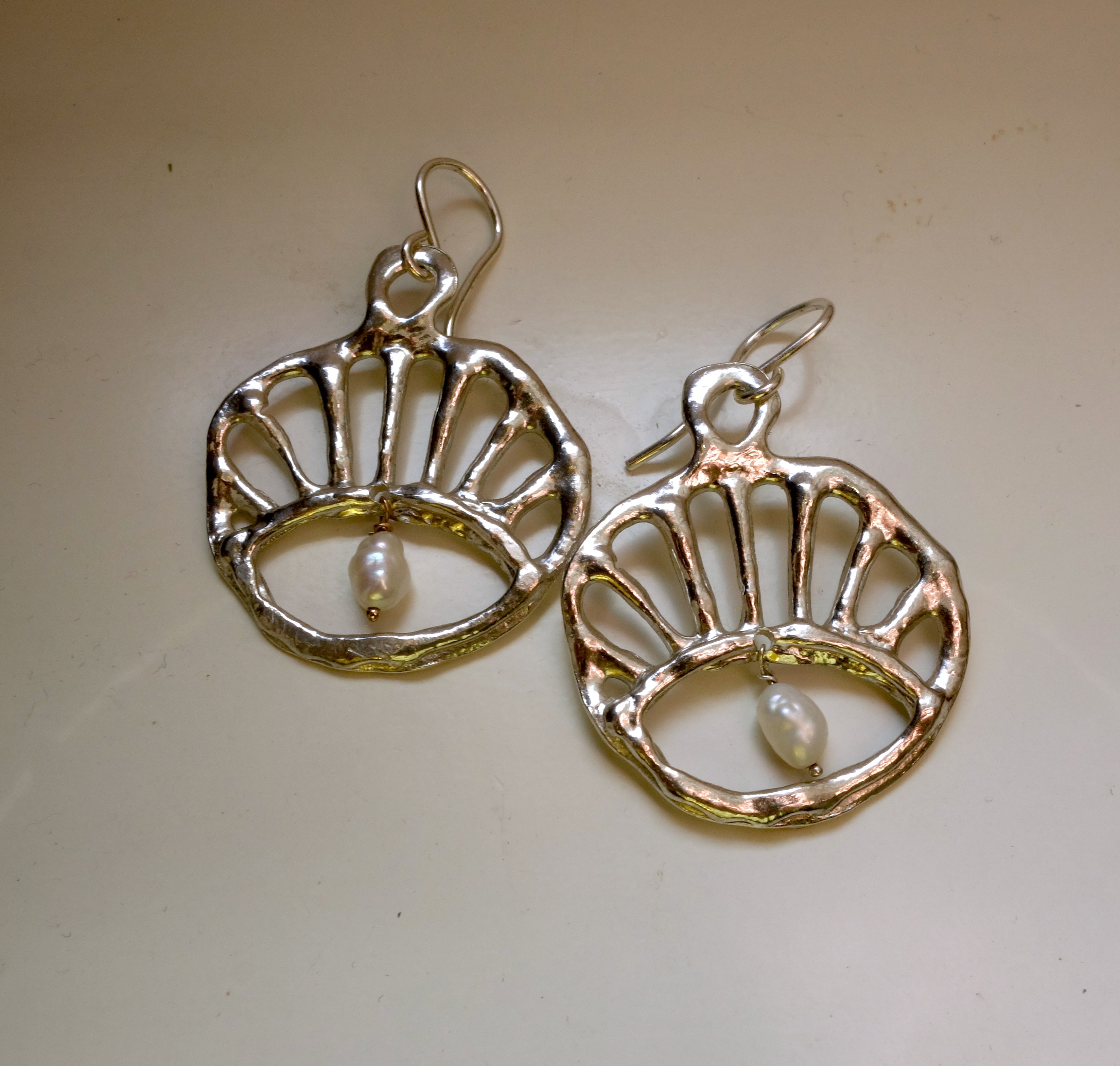 Sterling Sun Rise Evil Eye Dangles with Swinging Pearls