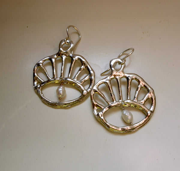 Sterling Sun Rise Evil Eye Dangles with Swinging Pearls