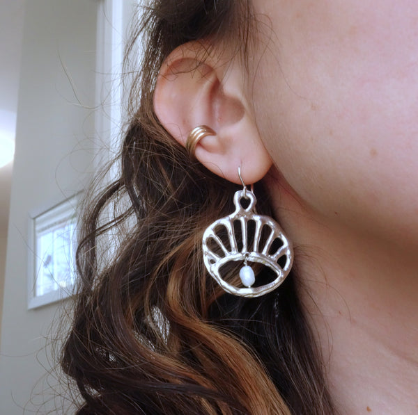 Sterling Sun Rise Evil Eye Dangles with Swinging Pearls