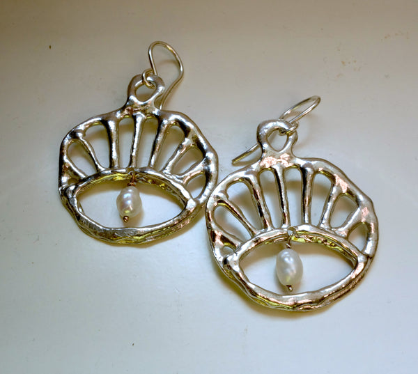 Sterling Sun Rise Evil Eye Dangles with Swinging Pearls