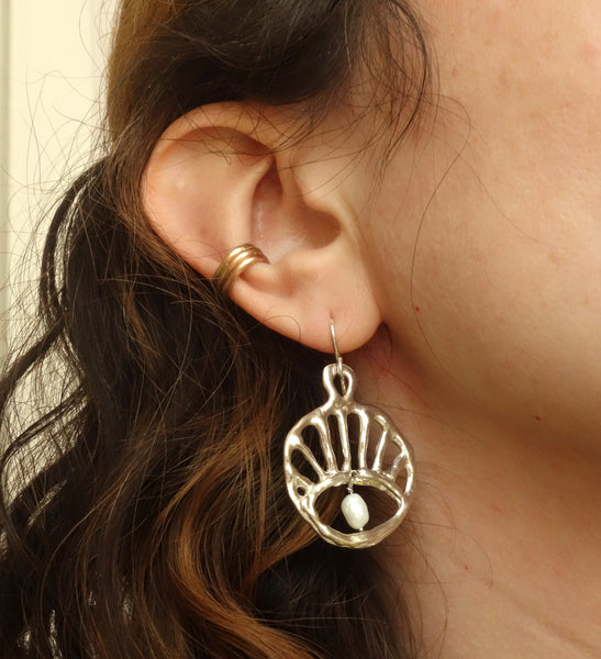 Sterling Sun Rise Evil Eye Dangles with Swinging Pearls