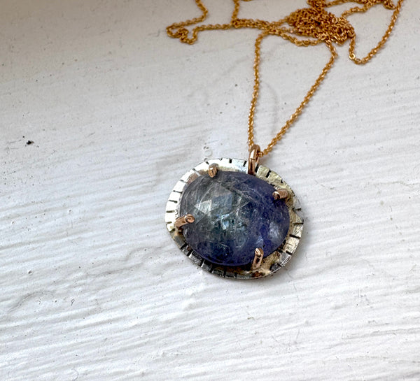 Handmade Two Toned Tanzanite Pendant in Sterling and Goldfill