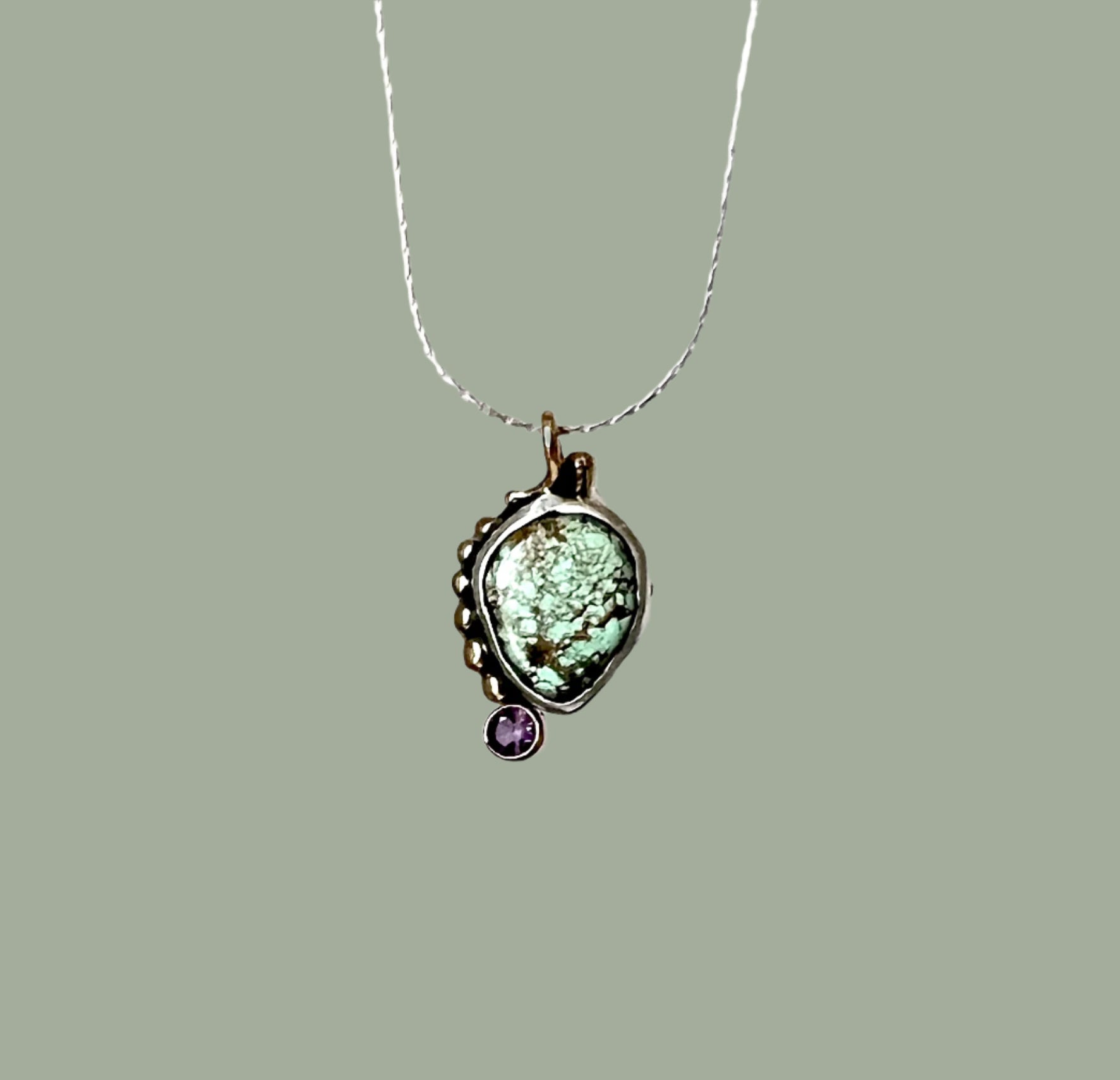 Handmade One of a Kind Turquoise Amethyst Pendant