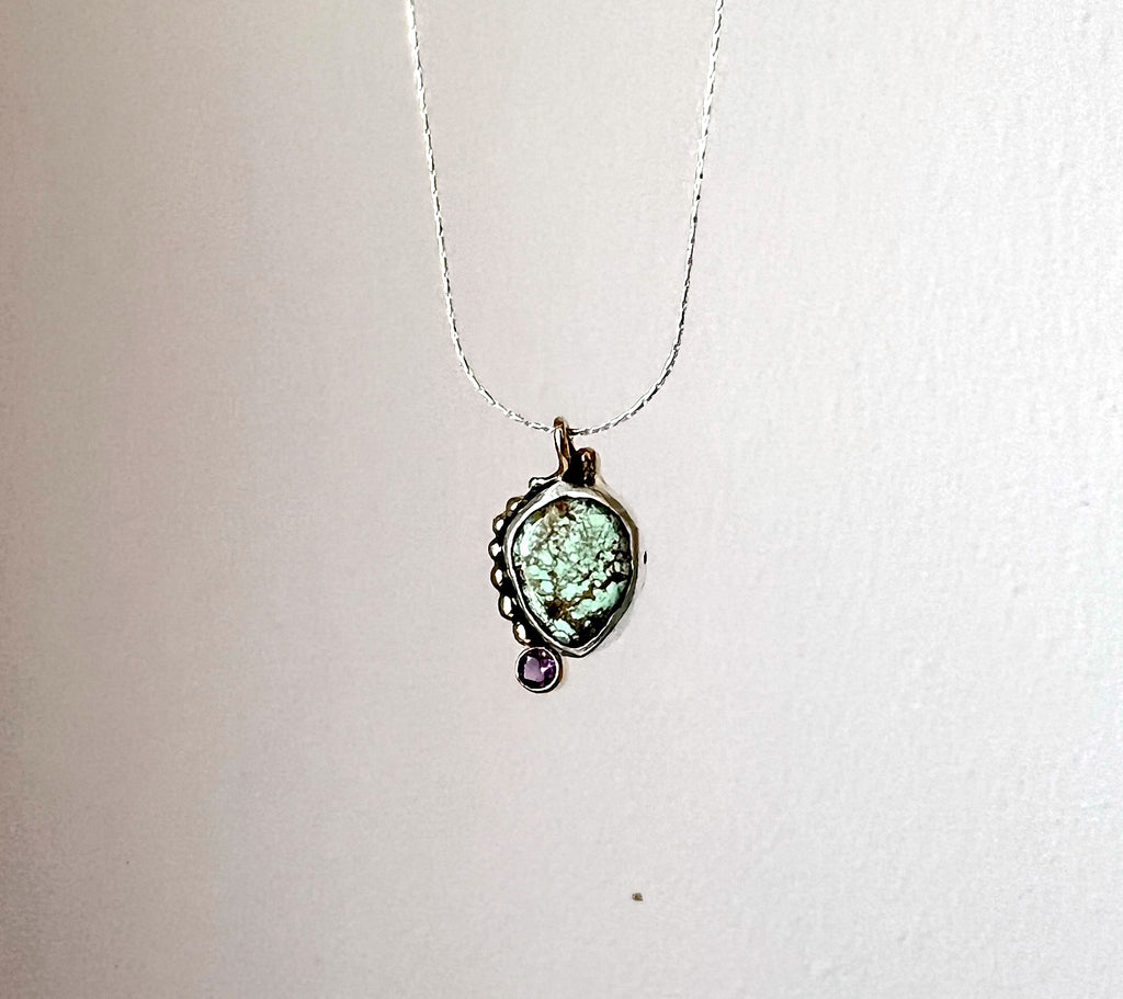 Handmade One of a Kind Turquoise Amethyst Pendant
