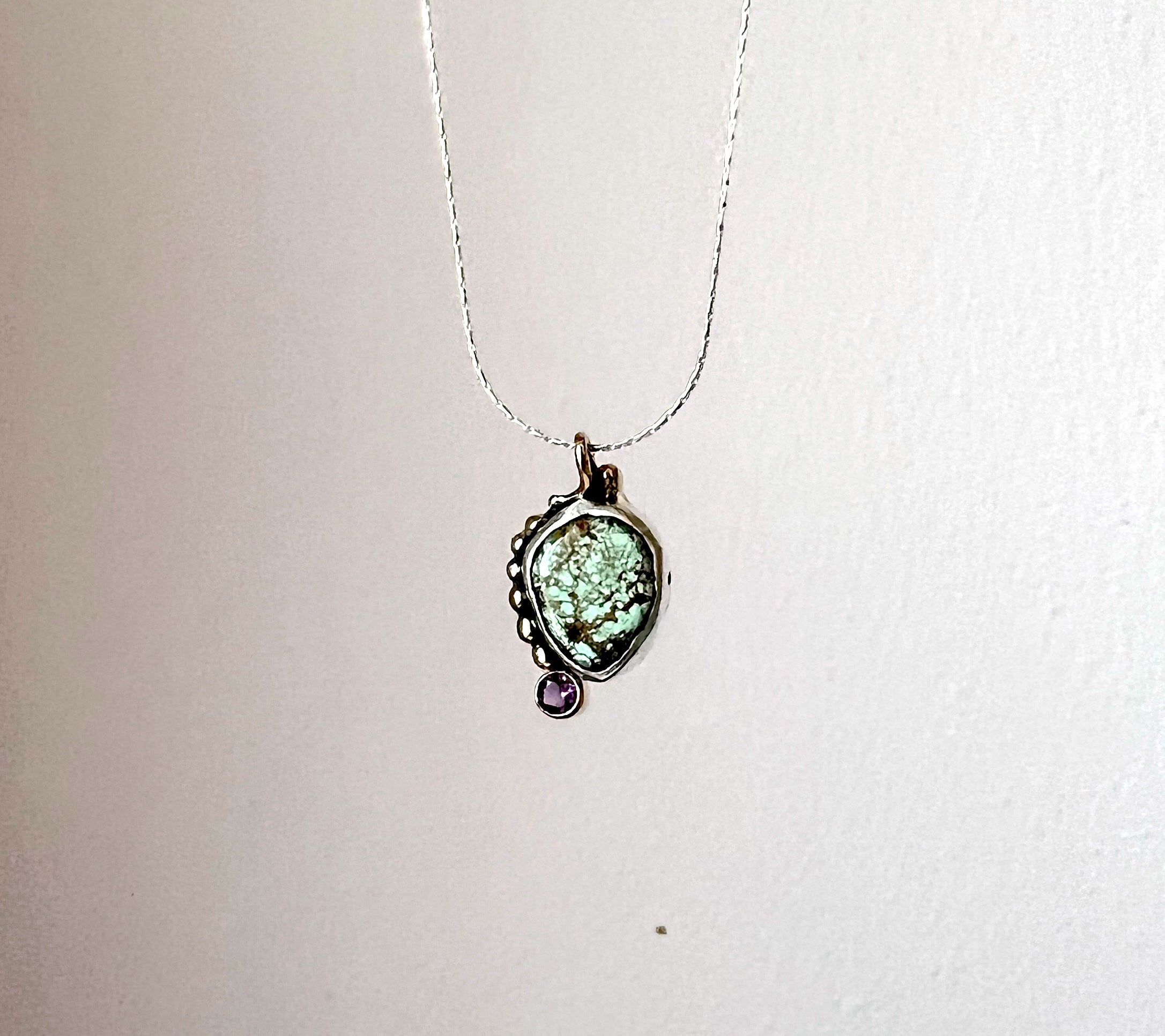 Handmade One of a Kind Turquoise Amethyst Pendant