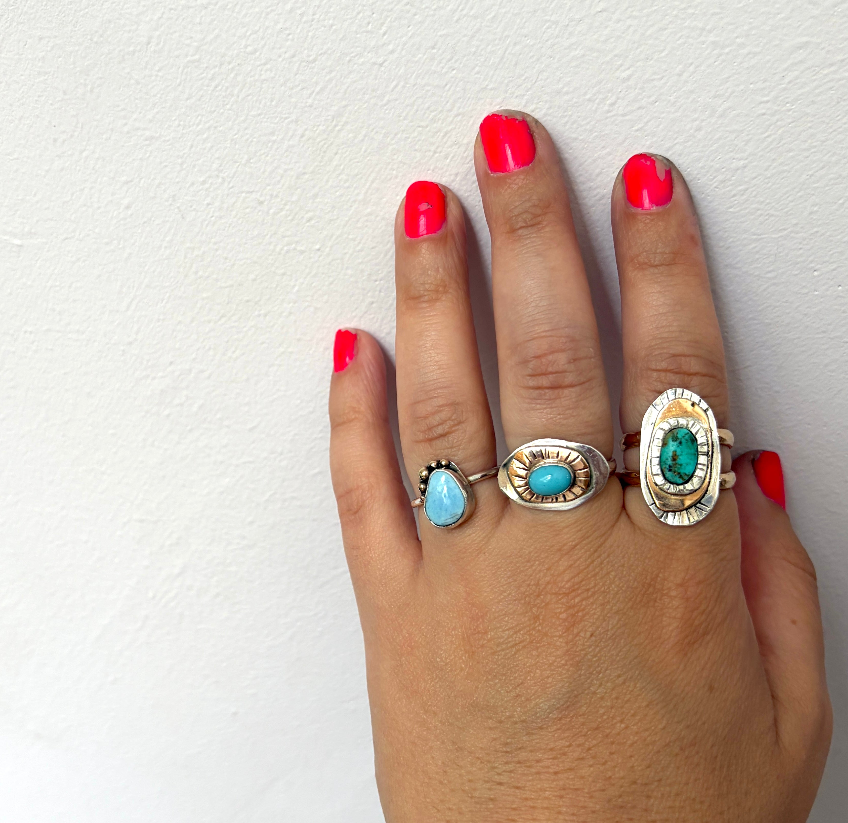 Topographic 2: Sterling and 14k Goldfilled Ring with vintage turquoise glass