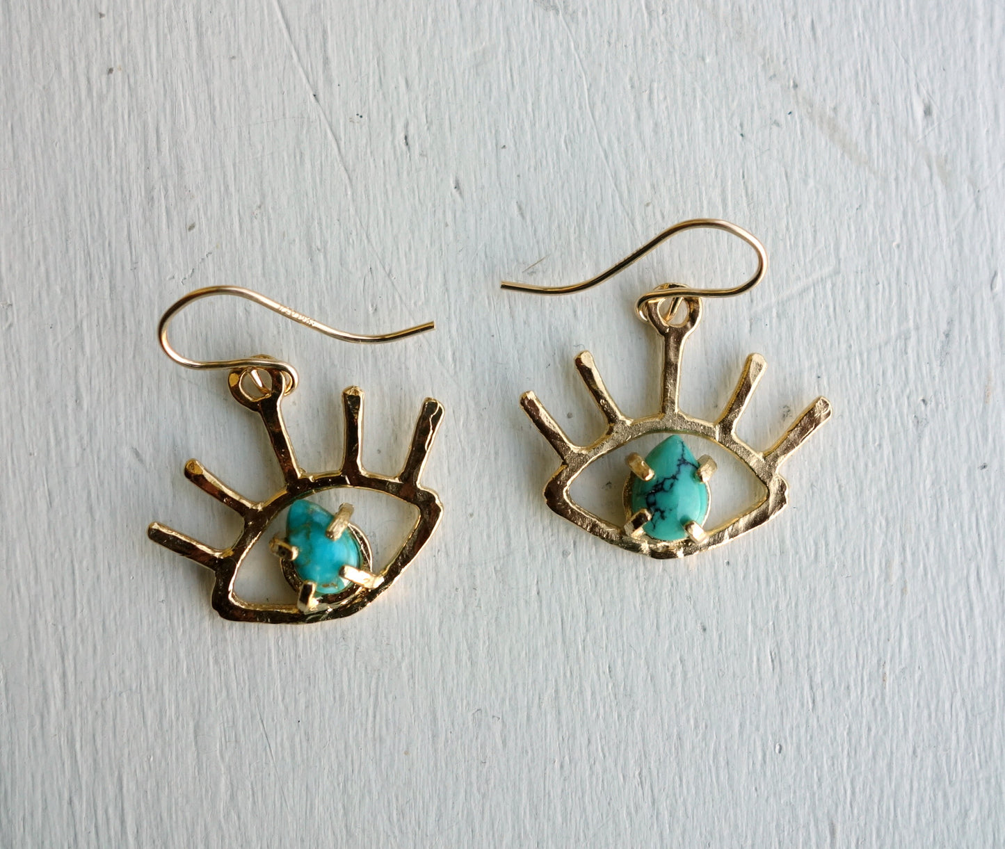 Gold Beholder Eye Earrings with Turquoise