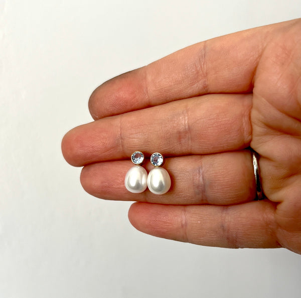 Aquamarine and Pearl Studs