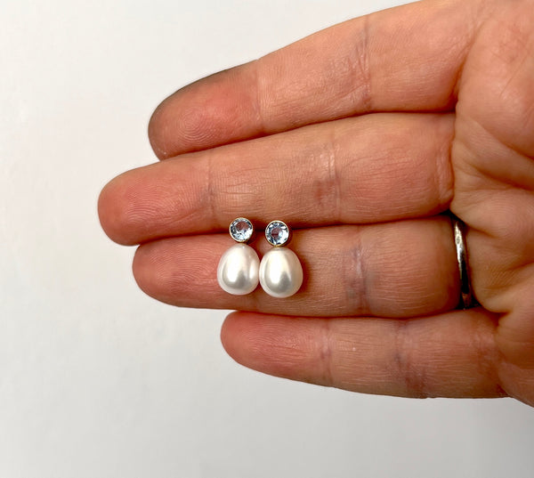 Aquamarine and Pearl Studs