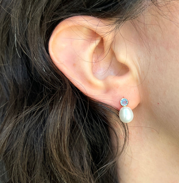 Aquamarine and Pearl Studs