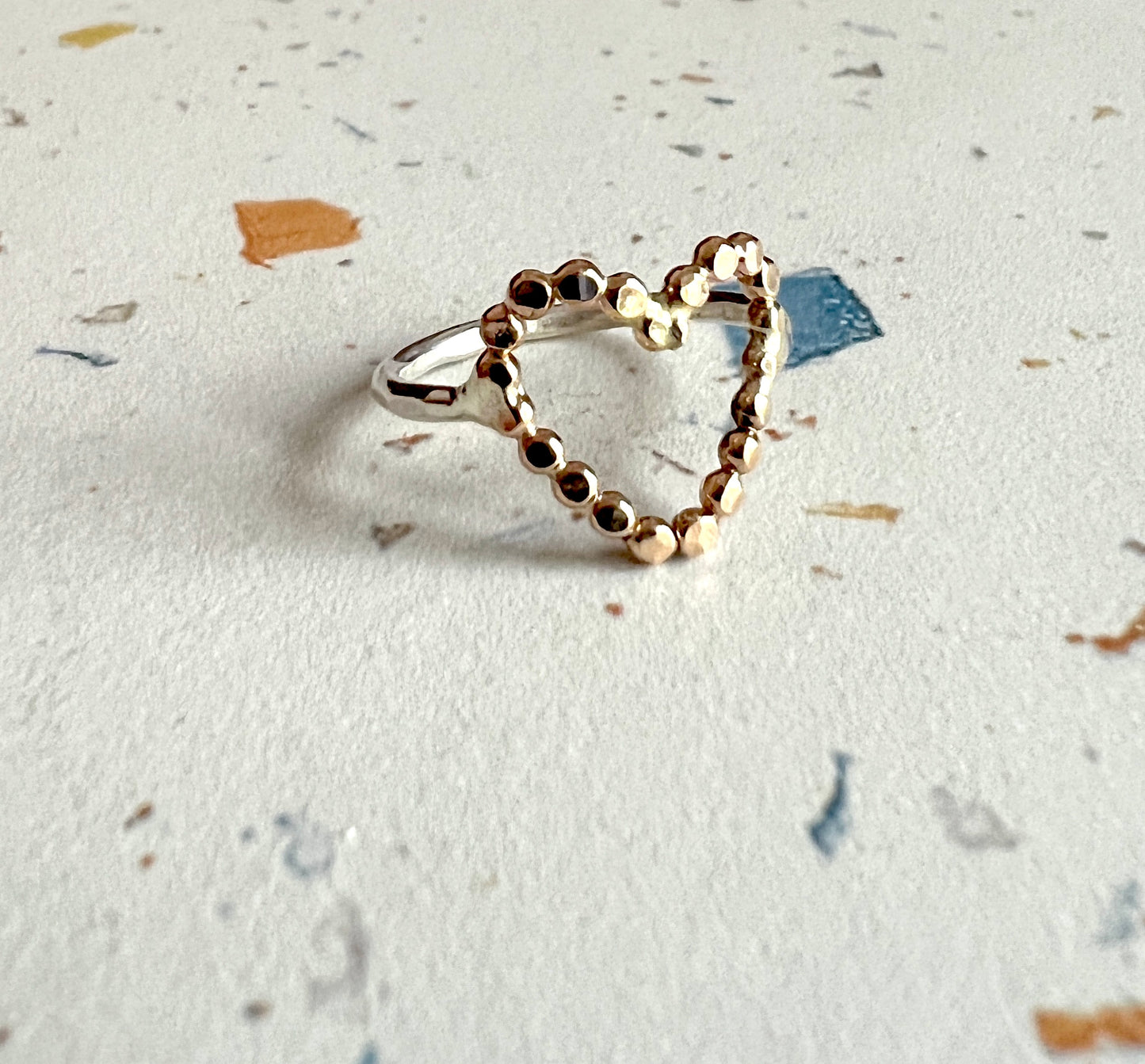 Beaded Heart Ring in Gold and Silver