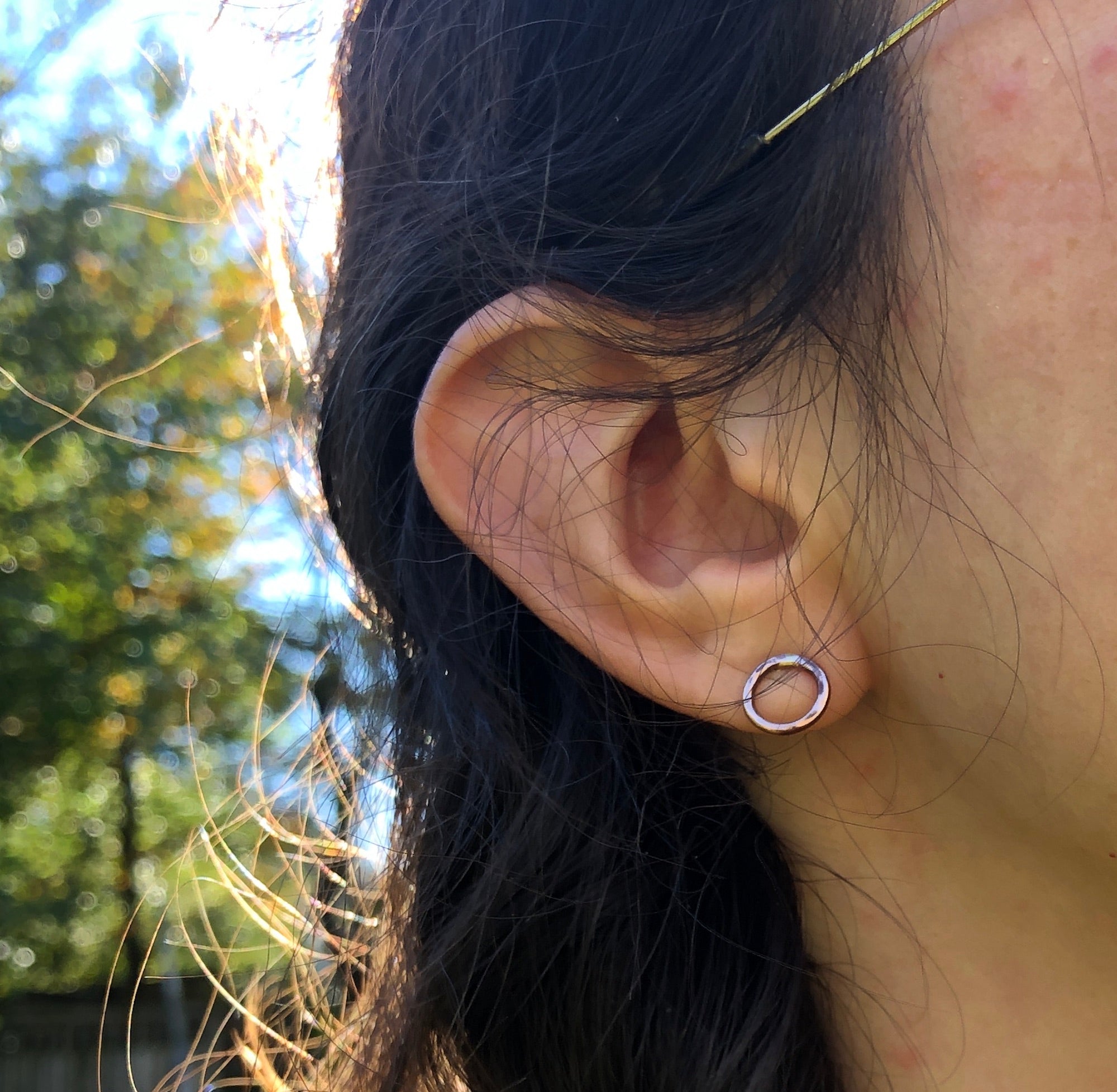 14k Gold Cheerio Circle Small Hammered Studs Solid Gold