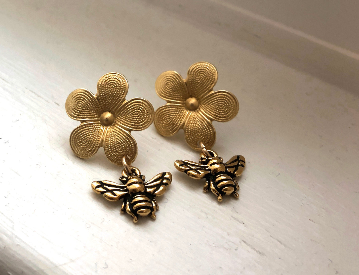 Flower and Bee Earrings