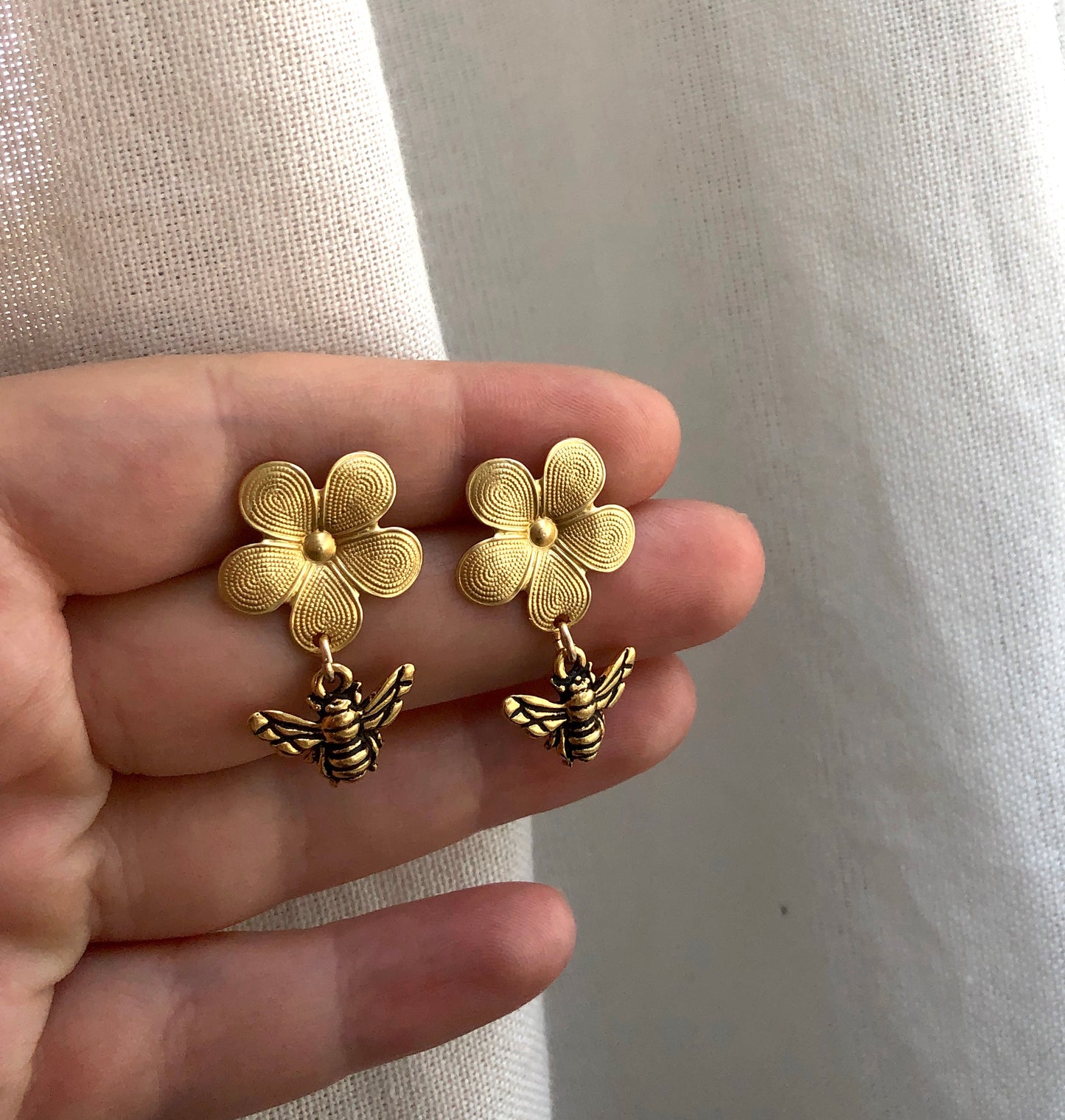 Flower and Bee Earrings
