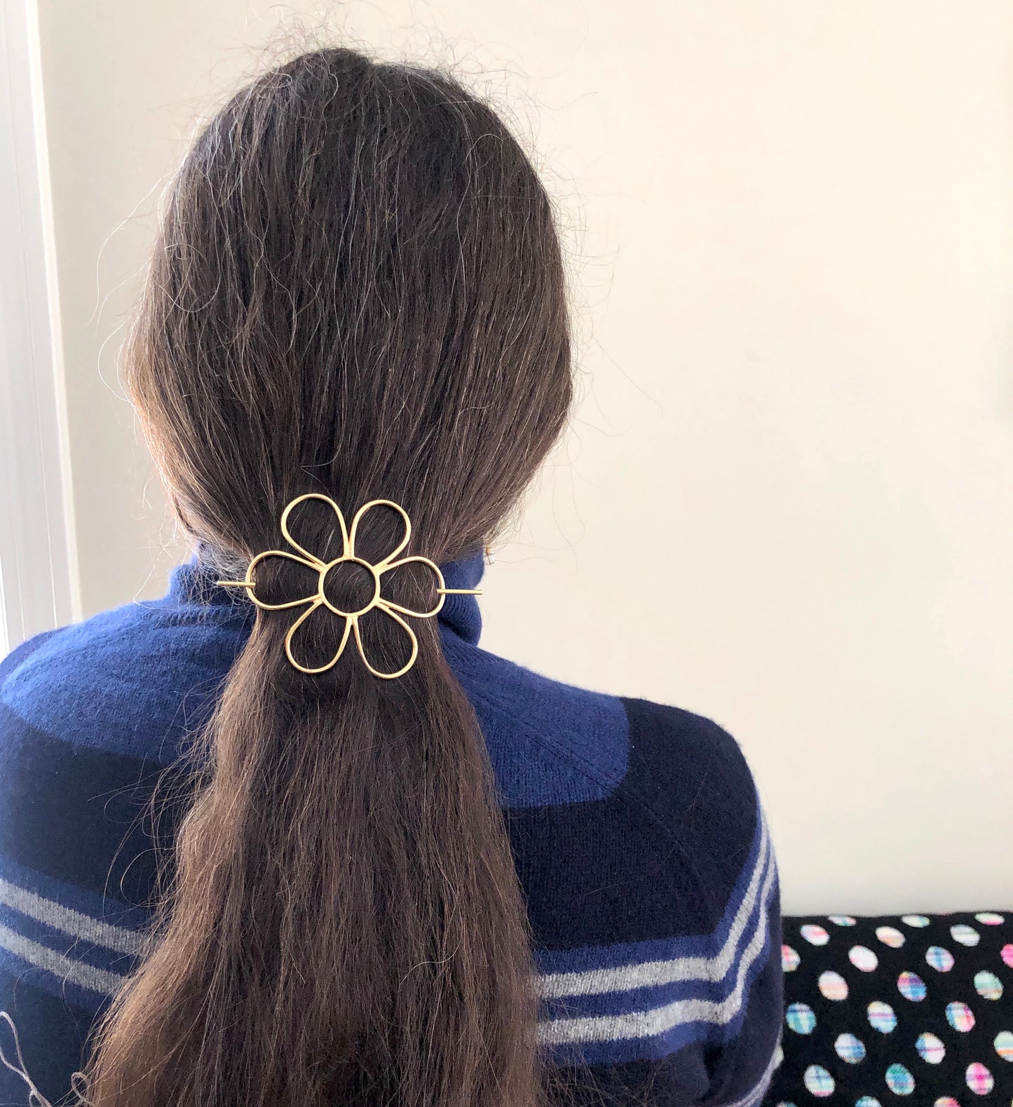 Flower Hair Side Set with Hair Pin and Big Brass Daisy